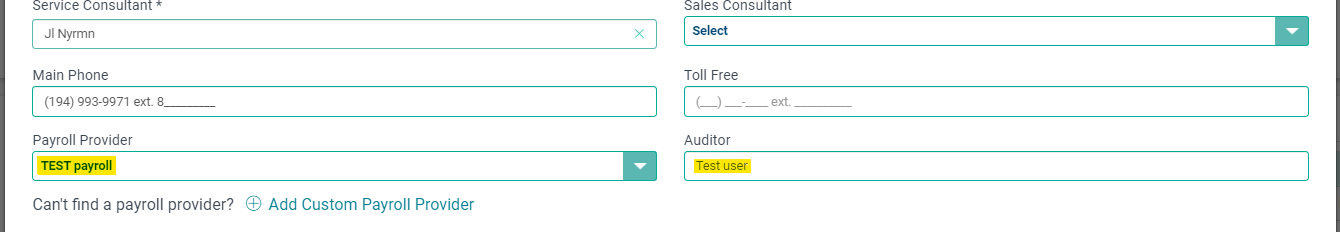 Client Details - Payroll Provider